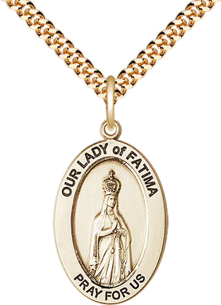 14kt Gold Filled Our Lady of Fatima Pendant on a 24 inch Gold Plate Heavy Curb chain