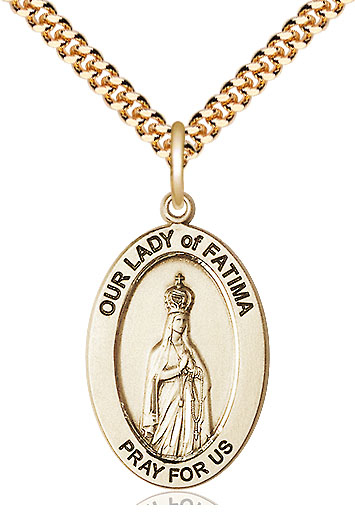 14kt Gold Filled Our Lady of Fatima Pendant on a 24 inch Gold Plate Heavy Curb chain