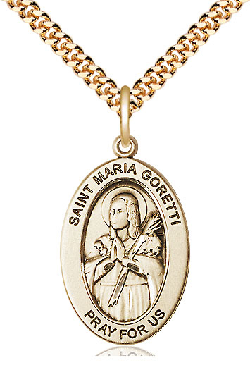 14kt Gold Filled Saint Maria Goretti Pendant on a 24 inch Gold Plate Heavy Curb chain