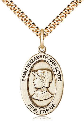 14kt Gold Filled Saint Elizabeth Ann Seton Pendant on a 24 inch Gold Plate Heavy Curb chain