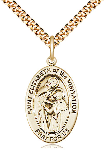 14kt Gold Filled Saint Elizabeth of the Visitation Pendant on a 24 inch Gold Plate Heavy Curb chain