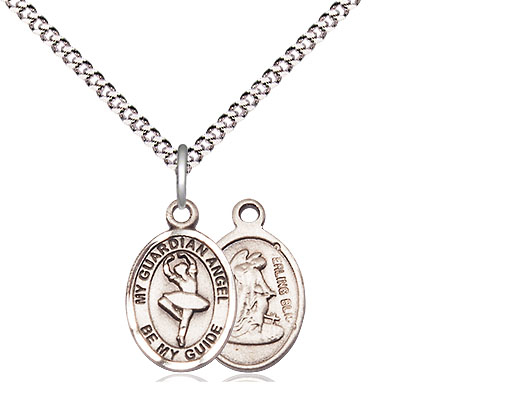 Sterling Silver Guardian Angel Dance Pendant on a 18 inch Light Rhodium Light Curb chain