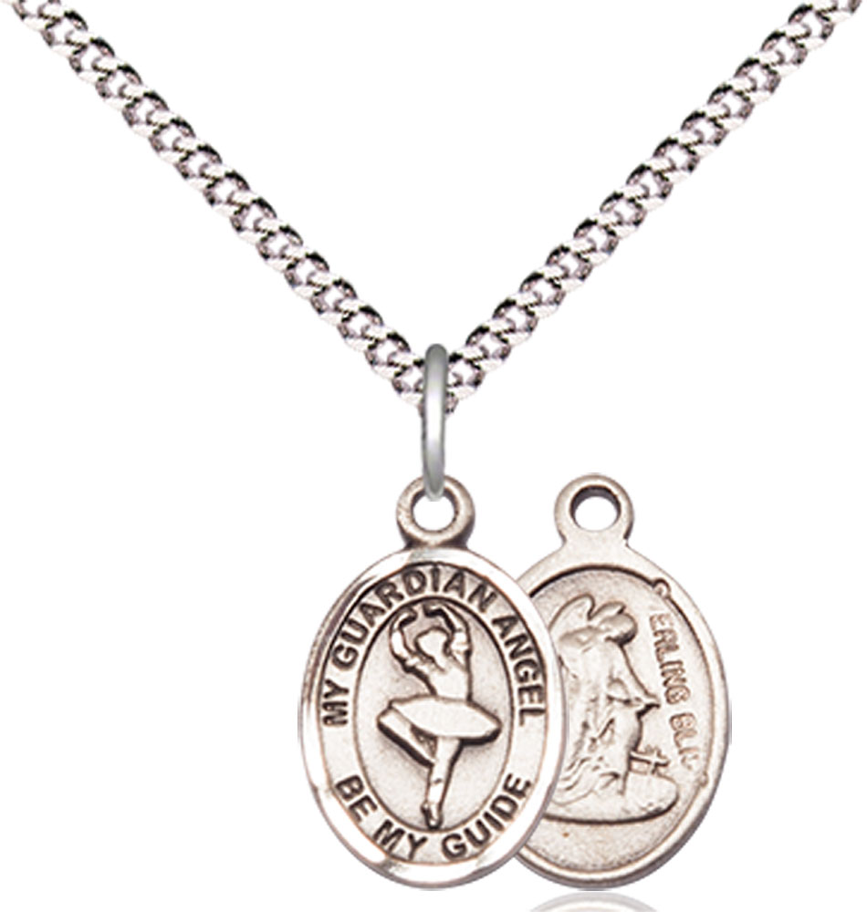 Sterling Silver Guardian Angel Dance Pendant on a 18 inch Light Rhodium Light Curb chain