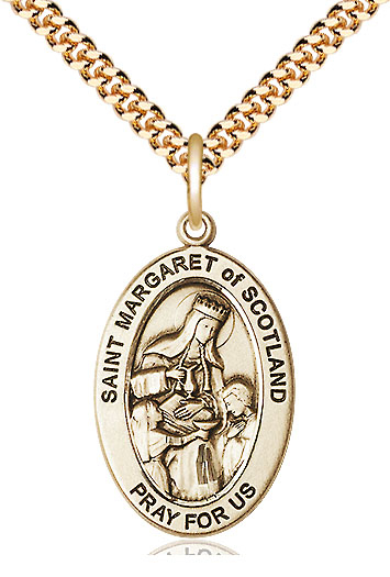 14kt Gold Filled Saint Margaret of Scotland Pendant on a 24 inch Gold Plate Heavy Curb chain