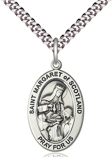 Sterling Silver Saint Margaret of Scotland Pendant on a 24 inch Light Rhodium Heavy Curb chain