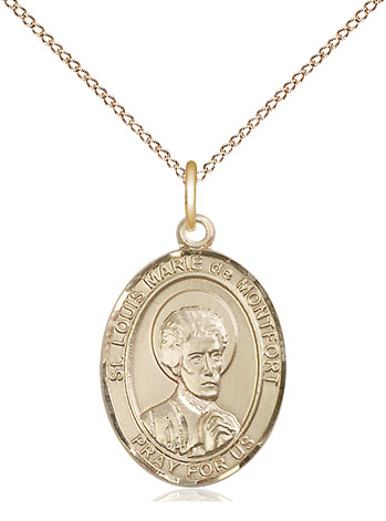 14kt Gold Filled Saint Louis Marie de Montfort Pendant on a 18 inch Gold Filled Light Curb chain