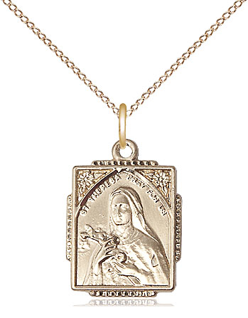 14kt Gold Filled Saint Theresa Pendant on a 18 inch Gold Filled Light Curb chain