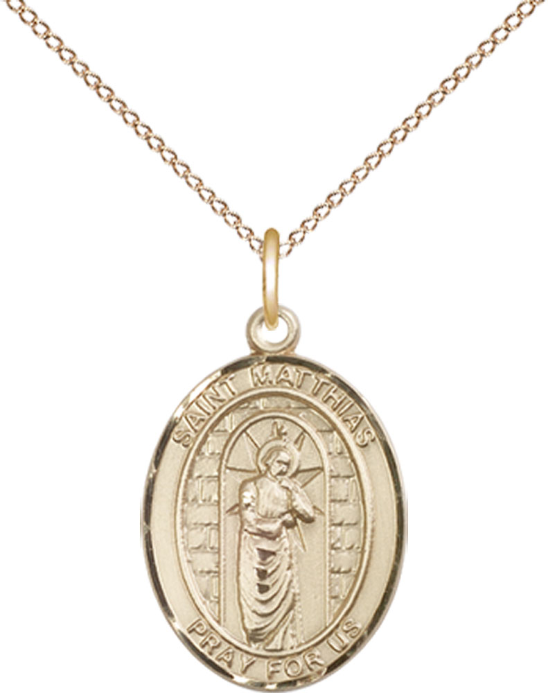 14kt Gold Filled Saint Matthias the Apostle Pendant on a 18 inch Gold Filled Light Curb chain