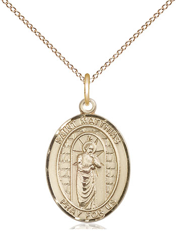 14kt Gold Filled Saint Matthias the Apostle Pendant on a 18 inch Gold Filled Light Curb chain