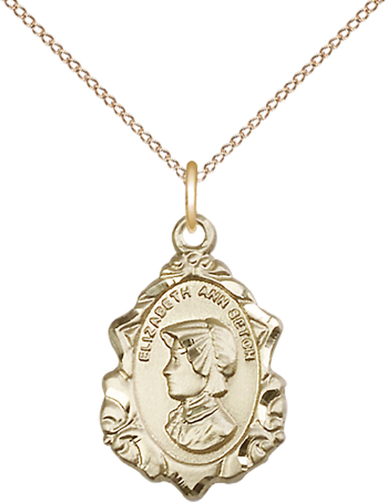 14kt Gold Filled Saint Elizabeth Ann Seton Pendant on a 18 inch Gold Filled Light Curb chain