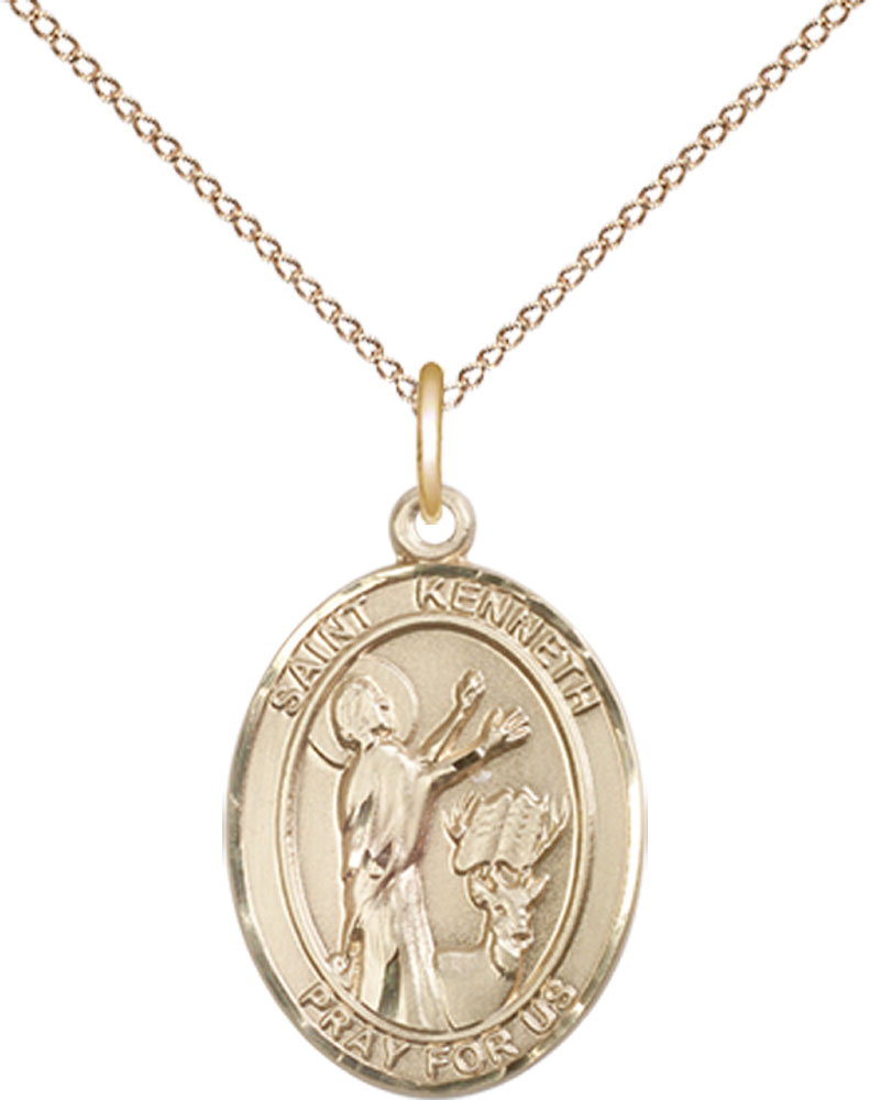 14kt Gold Filled Saint Kenneth Pendant on a 18 inch Gold Filled Light Curb chain