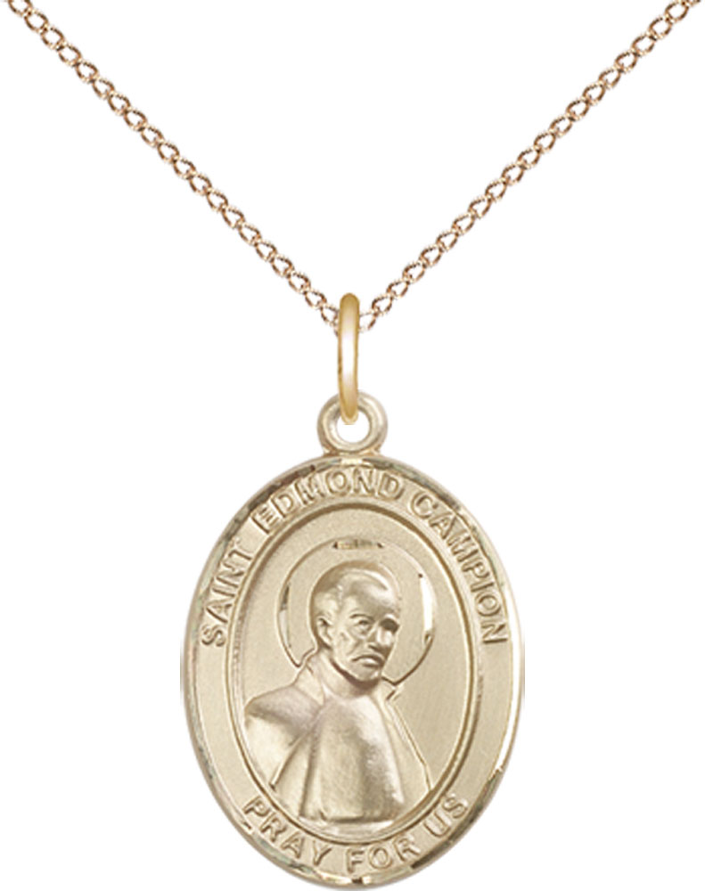 14kt Gold Filled Saint Edmund Campion Pendant on a 18 inch Gold Filled Light Curb chain