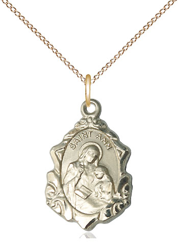 14kt Gold Filled Saint Ann Pendant on a 18 inch Gold Filled Light Curb chain