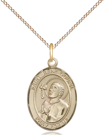 14kt Gold Filled Saint Rene Goupil Pendant on a 18 inch Gold Filled Light Curb chain