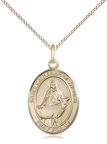 14kt Gold Filled Saint Catherine of Sweden Pendant on a 18 inch Gold Filled Light Curb chain
