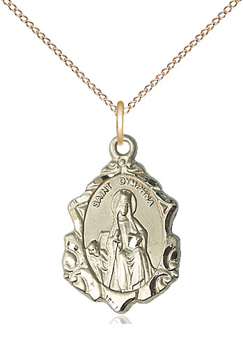 14kt Gold Filled Saint Dymphna Pendant on a 18 inch Gold Filled Light Curb chain
