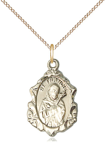 14kt Gold Filled Saint Francis Pendant on a 18 inch Gold Filled Light Curb chain