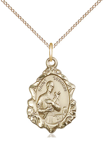 14kt Gold Filled Saint Gerard Pendant on a 18 inch Gold Filled Light Curb chain