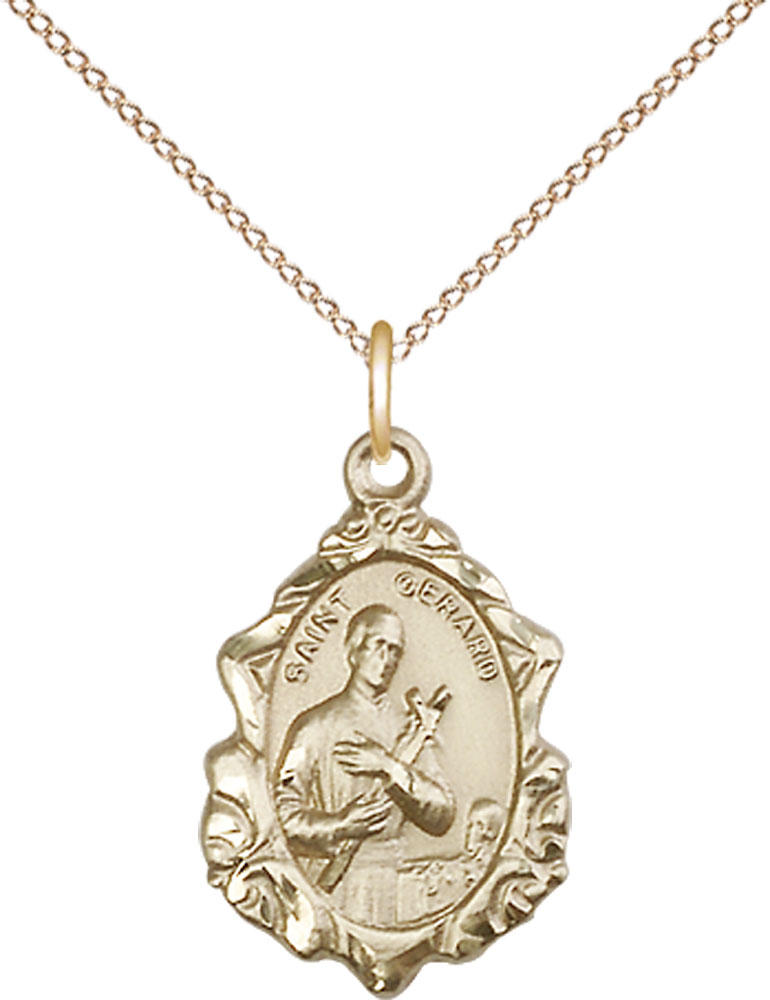 14kt Gold Filled Saint Gerard Pendant on a 18 inch Gold Filled Light Curb chain