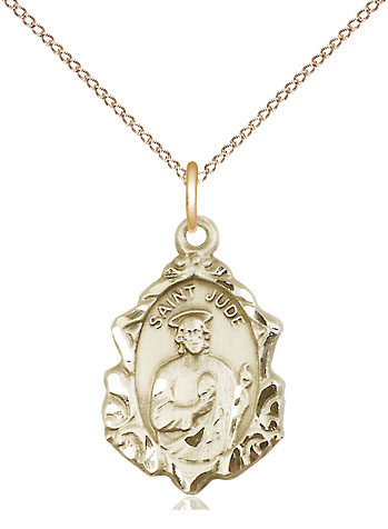 14kt Gold Filled Saint Jude Pendant on a 18 inch Gold Filled Light Curb chain