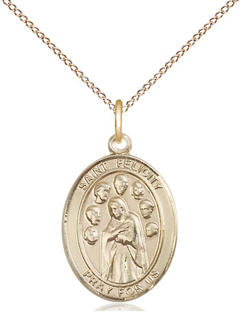 14kt Gold Filled Saint Felicity Pendant on a 18 inch Gold Filled Light Curb chain