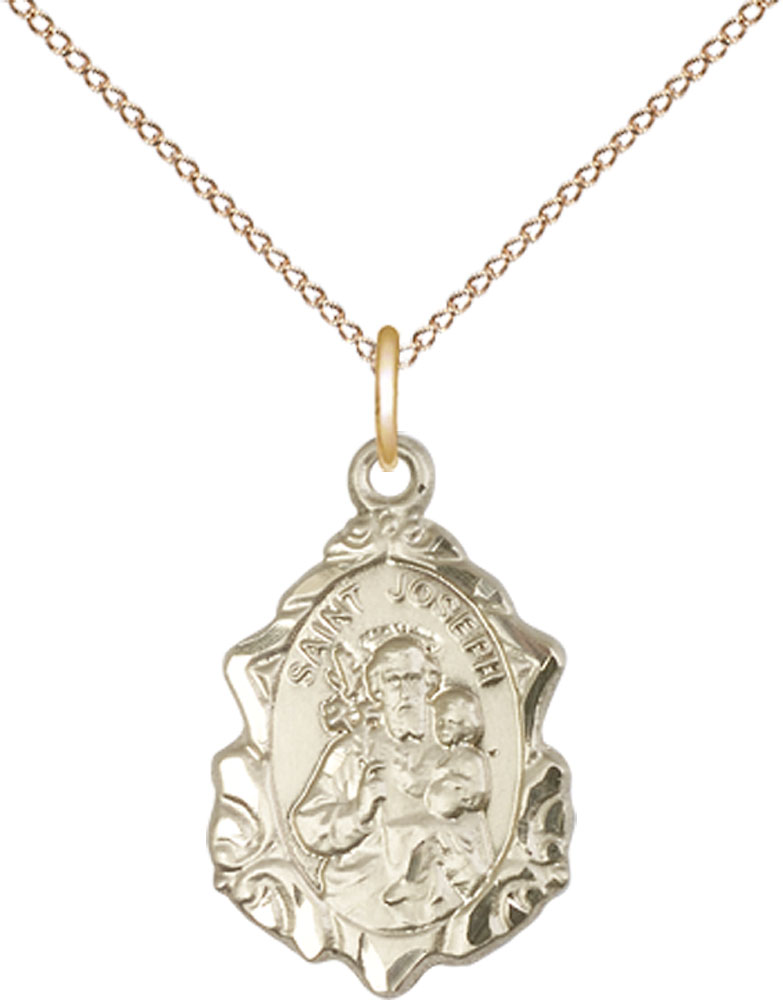 14kt Gold Filled Saint Joseph Pendant on a 18 inch Gold Filled Light Curb chain