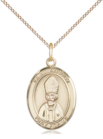 14kt Gold Filled Saint Anselm of Canterbury Pendant on a 18 inch Gold Filled Light Curb chain