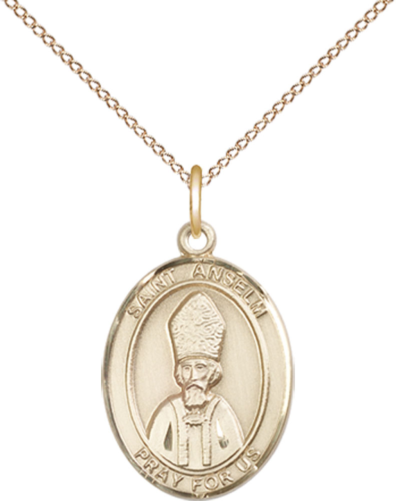 14kt Gold Filled Saint Anselm of Canterbury Pendant on a 18 inch Gold Filled Light Curb chain