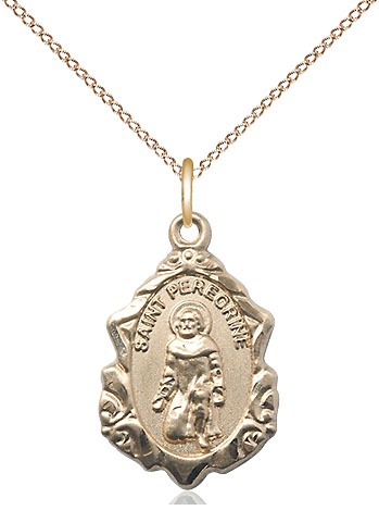 14kt Gold Filled Saint Peregrine Pendant on a 18 inch Gold Filled Light Curb chain