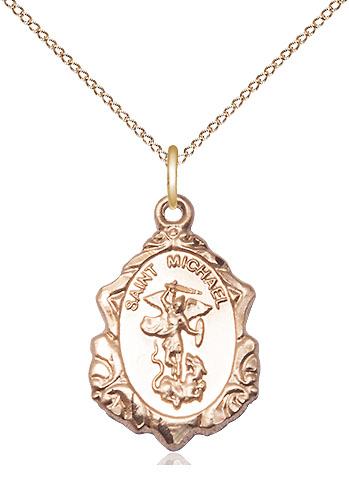 14kt Gold Filled Saint Michael the Archangel Pendant on a 18 inch Gold Filled Light Curb chain