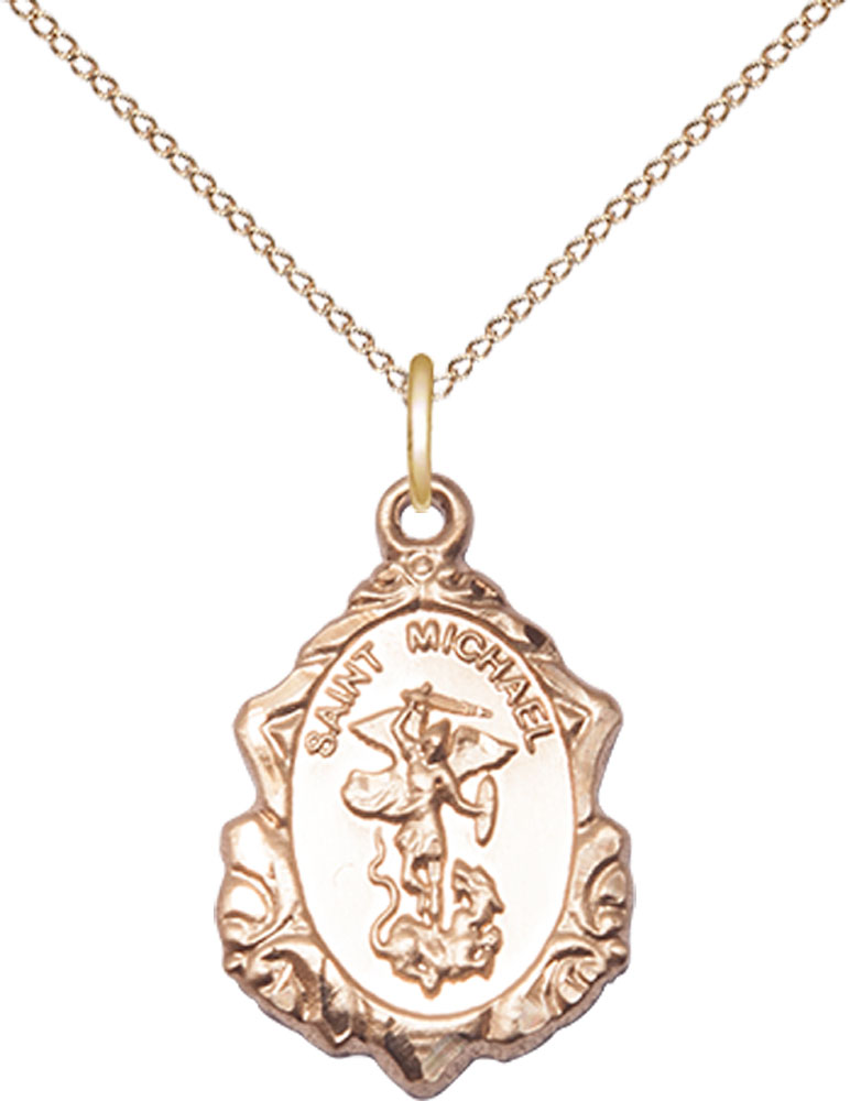 14kt Gold Filled Saint Michael the Archangel Pendant on a 18 inch Gold Filled Light Curb chain