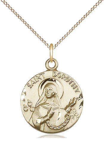 14kt Gold Filled Saint Dorothy Pendant on a 18 inch Gold Filled Light Curb chain