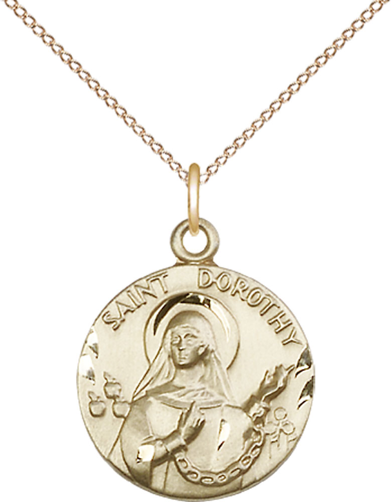 14kt Gold Filled Saint Dorothy Pendant on a 18 inch Gold Filled Light Curb chain