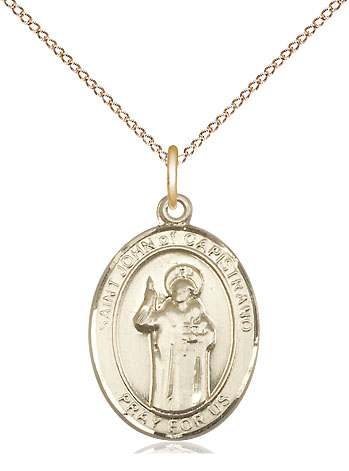 14kt Gold Filled Saint John of Capistrano Pendant on a 18 inch Gold Filled Light Curb chain