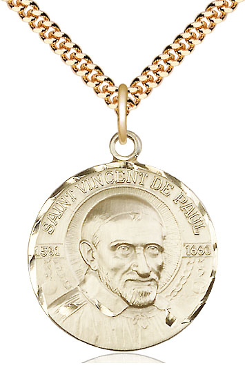 14kt Gold Filled Saint Vincent de Paul Pendant on a 24 inch Gold Plate Heavy Curb chain