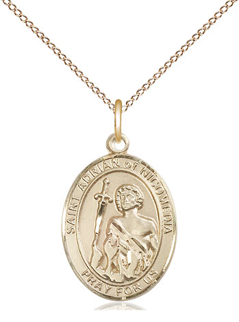 14kt Gold Filled Saint Adrian of Nicomedia Pendant on a 18 inch Gold Filled Light Curb chain