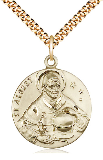 14kt Gold Filled Saint Albert the Great Pendant on a 24 inch Gold Plate Heavy Curb chain