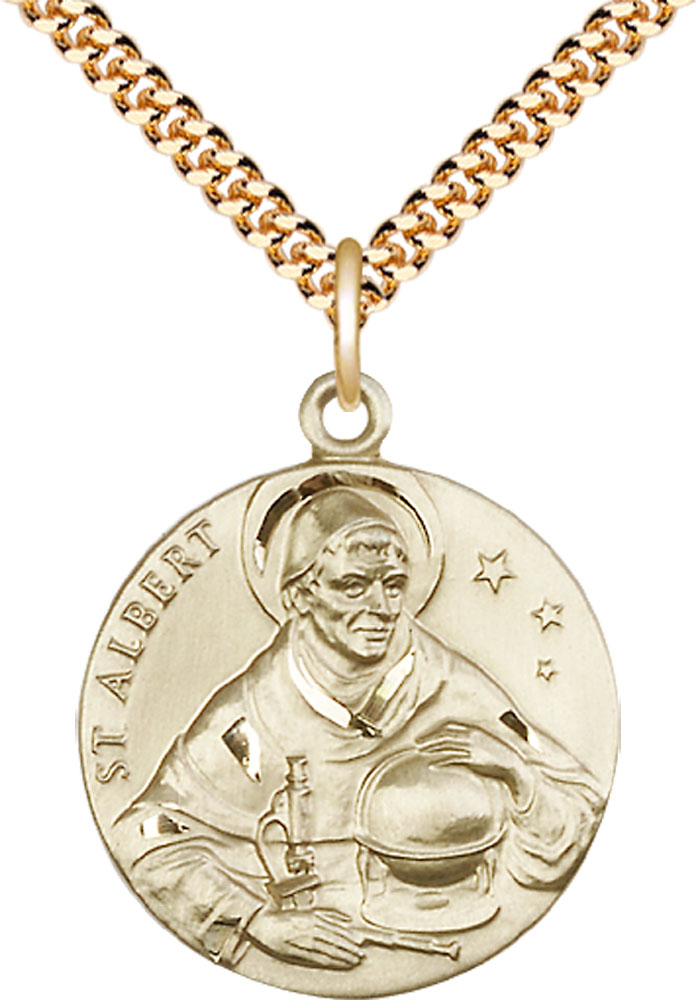14kt Gold Filled Saint Albert the Great Pendant on a 24 inch Gold Plate Heavy Curb chain