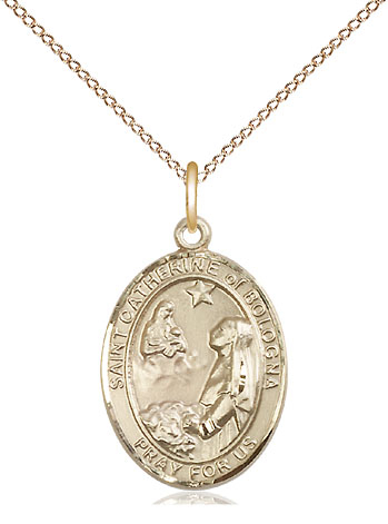14kt Gold Filled Saint Catherine of Bologna Pendant on a 18 inch Gold Filled Light Curb chain