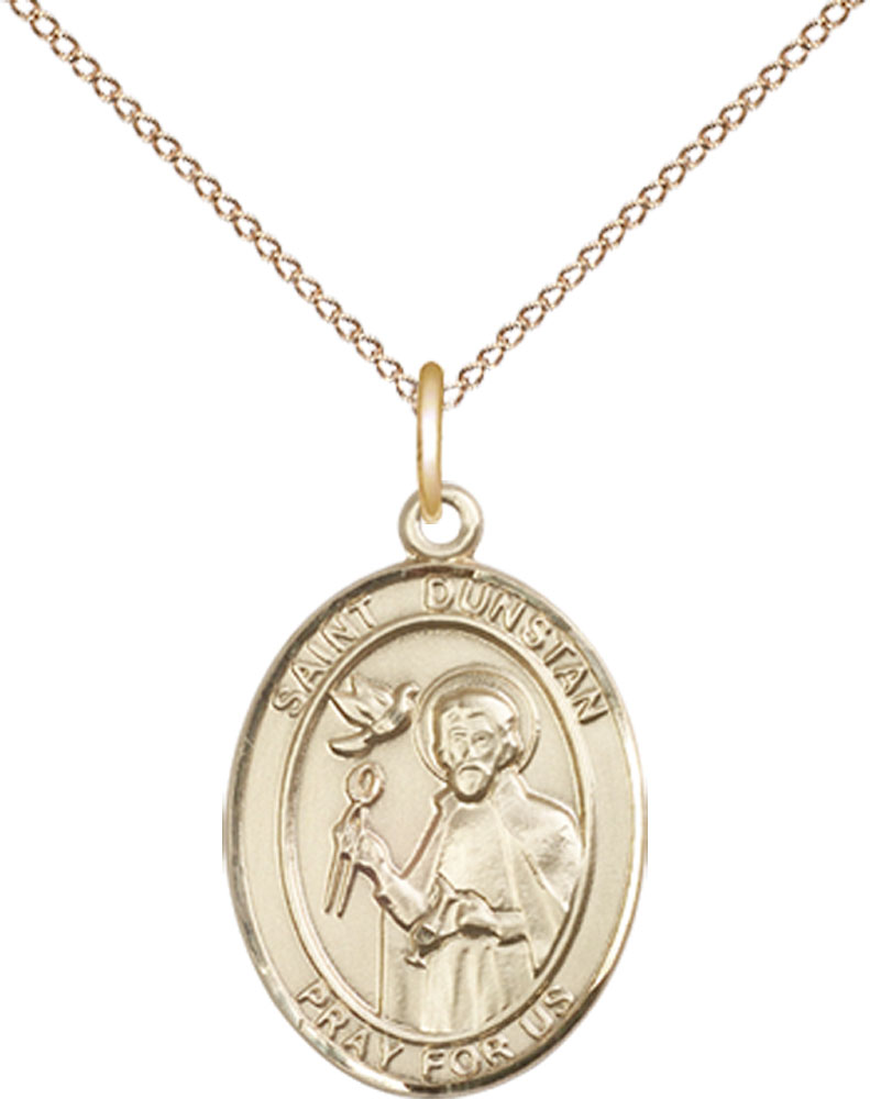 14kt Gold Filled Saint Dunstan Pendant on a 18 inch Gold Filled Light Curb chain
