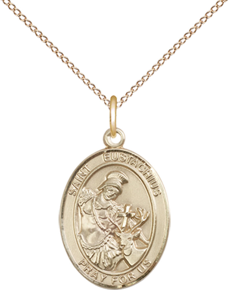 14kt Gold Filled Saint Eustachius Pendant on a 18 inch Gold Filled Light Curb chain