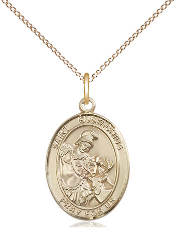 14kt Gold Filled Saint Eustachius Pendant on a 18 inch Gold Filled Light Curb chain