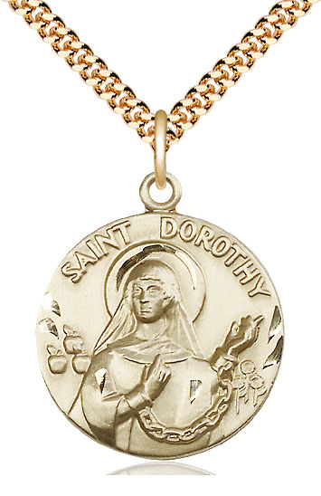 14kt Gold Filled Saint Dorothy Pendant on a 24 inch Gold Plate Heavy Curb chain