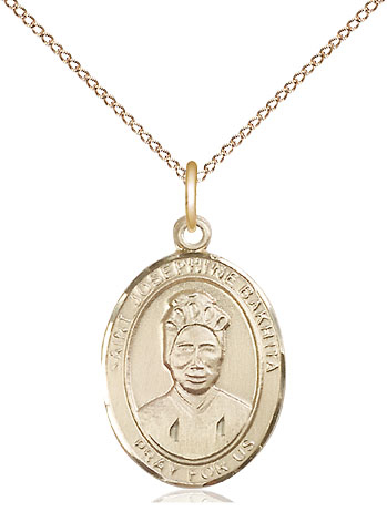 14kt Gold Filled Saint Josephine Bakhita Pendant on a 18 inch Gold Filled Light Curb chain