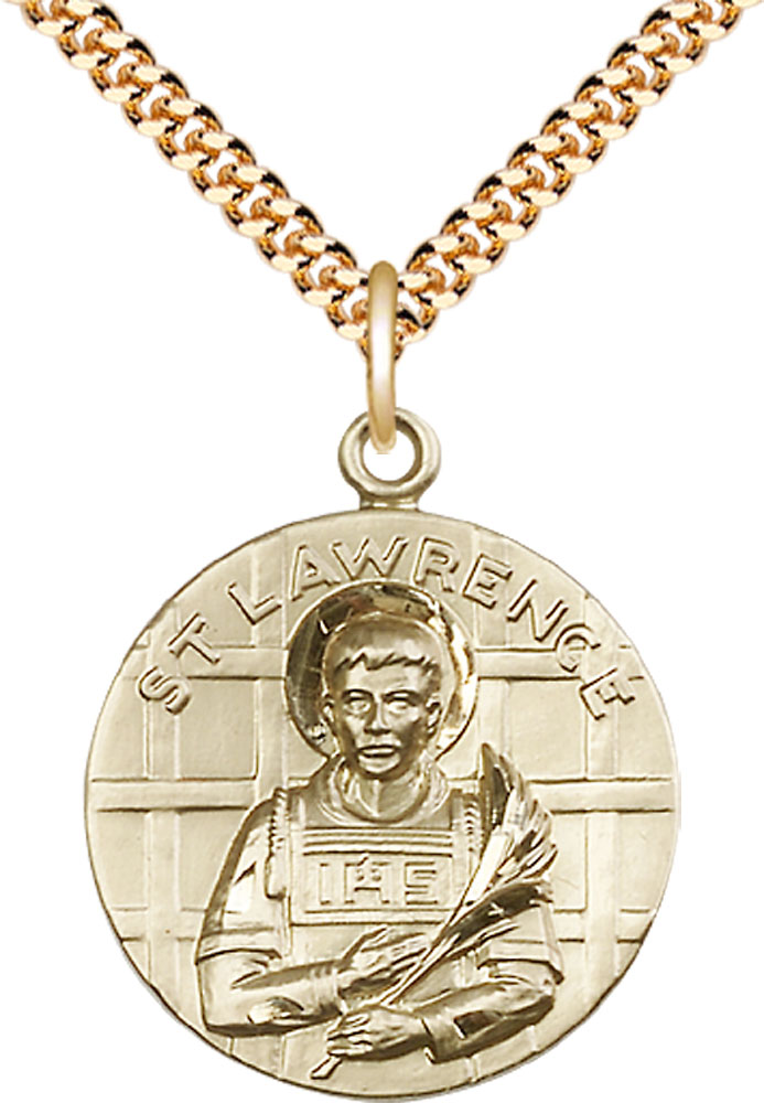 14kt Gold Filled Saint Lawrence Pendant on a 24 inch Gold Plate Heavy Curb chain
