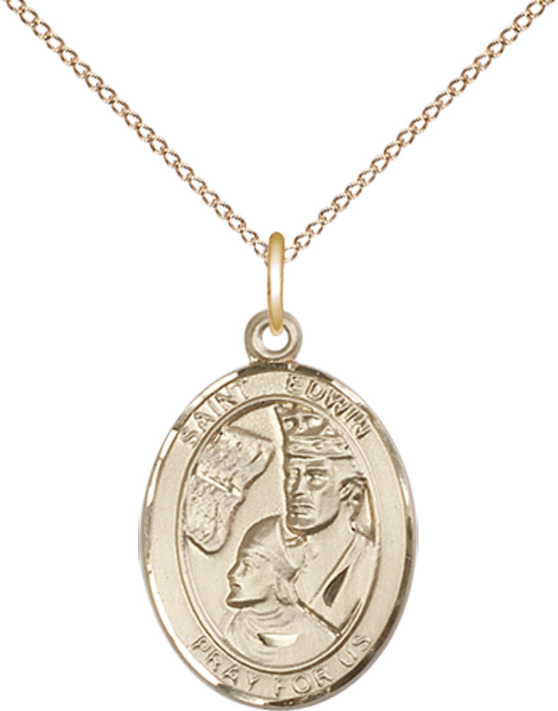 14kt Gold Filled Saint Edwin Pendant on a 18 inch Gold Filled Light Curb chain