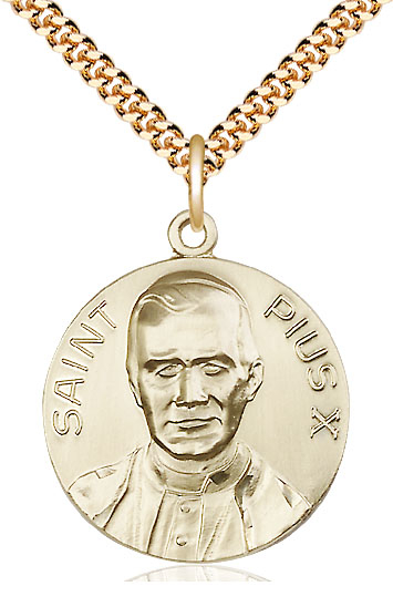 14kt Gold Filled Pope Pius X Pendant on a 24 inch Gold Plate Heavy Curb chain