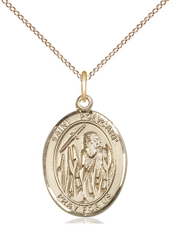 14kt Gold Filled Saint Polycarp of Smyrna Pendant on a 18 inch Gold Filled Light Curb chain