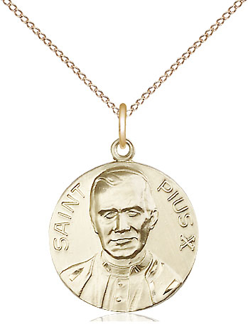 14kt Gold Filled Pope Pius X Pendant on a 18 inch Gold Filled Light Curb chain