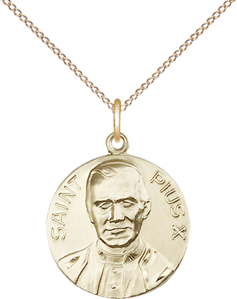 14kt Gold Filled Pope Pius X Pendant on a 18 inch Gold Filled Light Curb chain